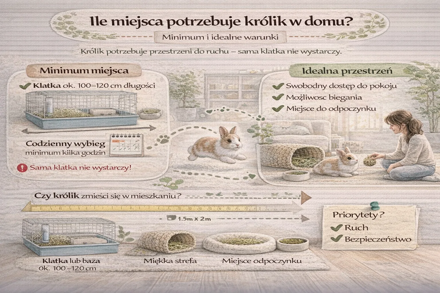 Ile miejsca potrzebuje królik w domu? Minimum i idealne warunki